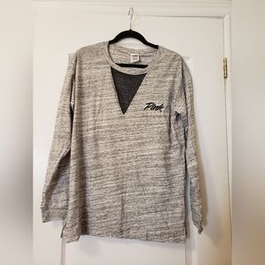 Grey long sleeve PINK brand top with black mesh detail in the middle